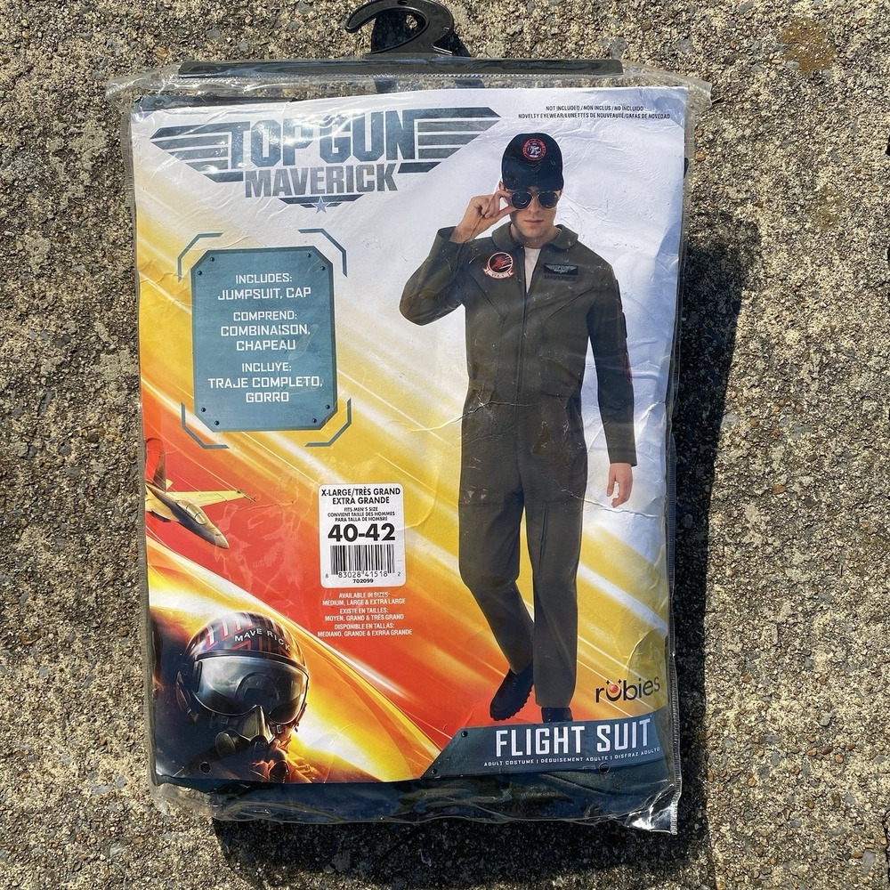 Top Gun Adult Maverick Flight Jump Suit Men Pilot Cosplay Costume Plus XL 40-42